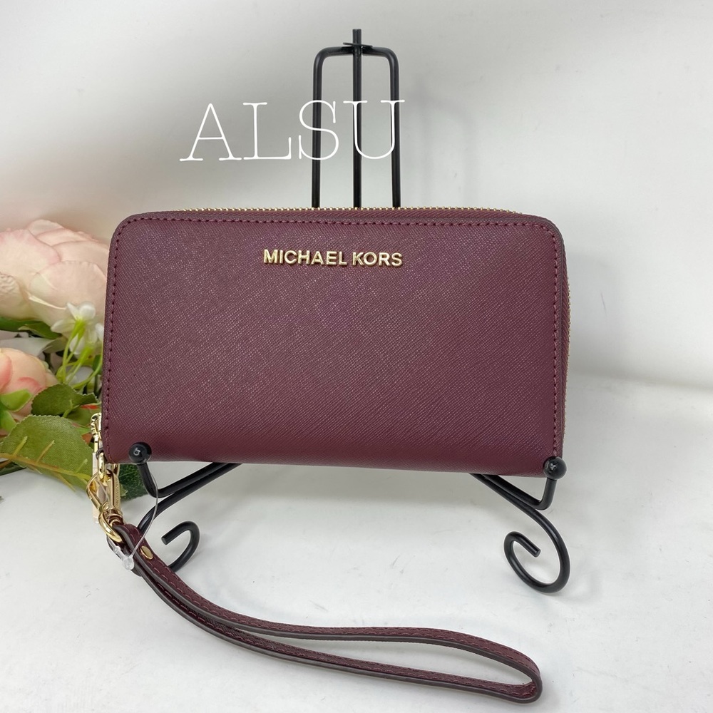 Michael Kors Flat Phone Case Merlot Burgundy Leath - Picture 4 of 8